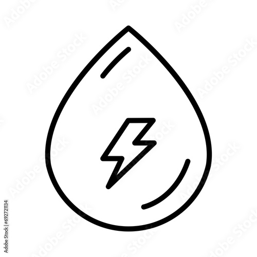 A drop of water with an electrical symbol in it. 
Hydroelectric power icon. Renewable energy icon