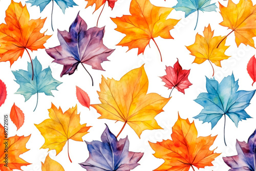 Seamless pattern with autumn maple leaves. Watercolor illustration.