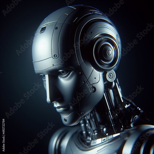 profile portrait of a sad robot