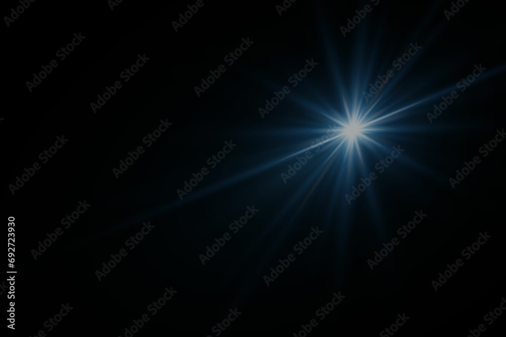 Flare light effect. Flash light with rays and lens.