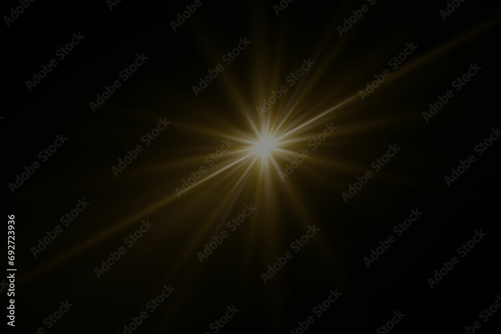 Sun rays with lens flares. Flash of light explosion of glare.