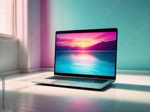 Laptop on gradient silver background