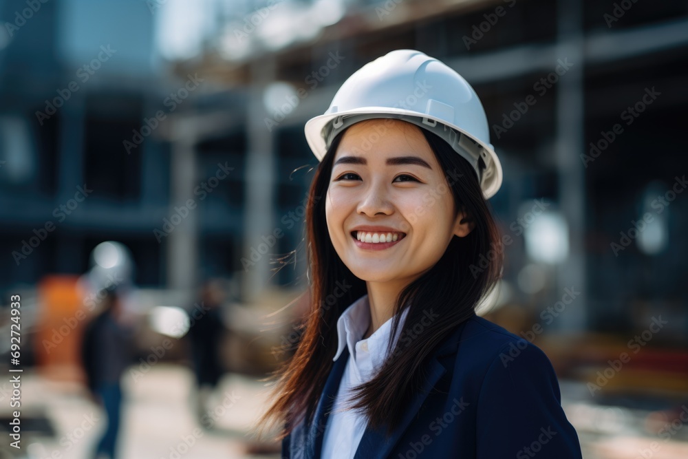 Smiling portrait of female architect on construction site Smiling portrait of female architect on construction site