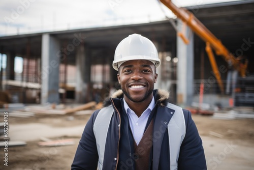 Smiling portrait of male architect on construction site