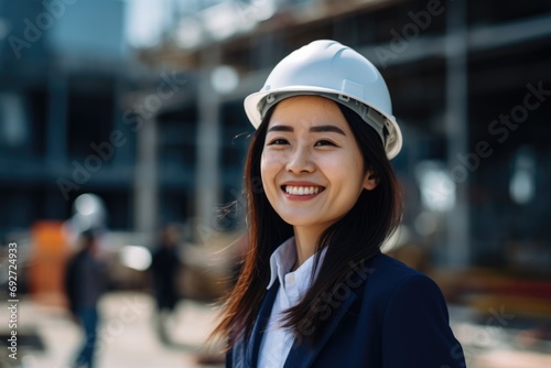 Smiling portrait of female architect on construction site