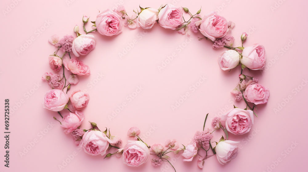 Delicate top view capture showcasing the grace of budding pink peony rose buds and carefully placed sprinkles on a gentle pastel pink background, Delicate top view capture showcasing the grace of budding pink peony rose buds and carefully placed sprinkles on a gentle pastel pink background,