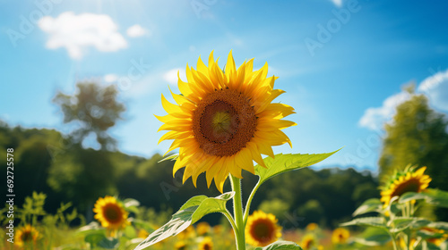 A lone sunflower standing tall in its natural habitat, surrounded by the beauty of the outdoors, captured with precision by an HD camera to emphasize its radiant yellow petals.
