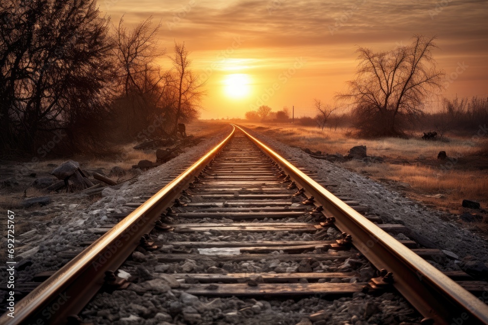 Fototapeta premium Railroad in motion at sunset