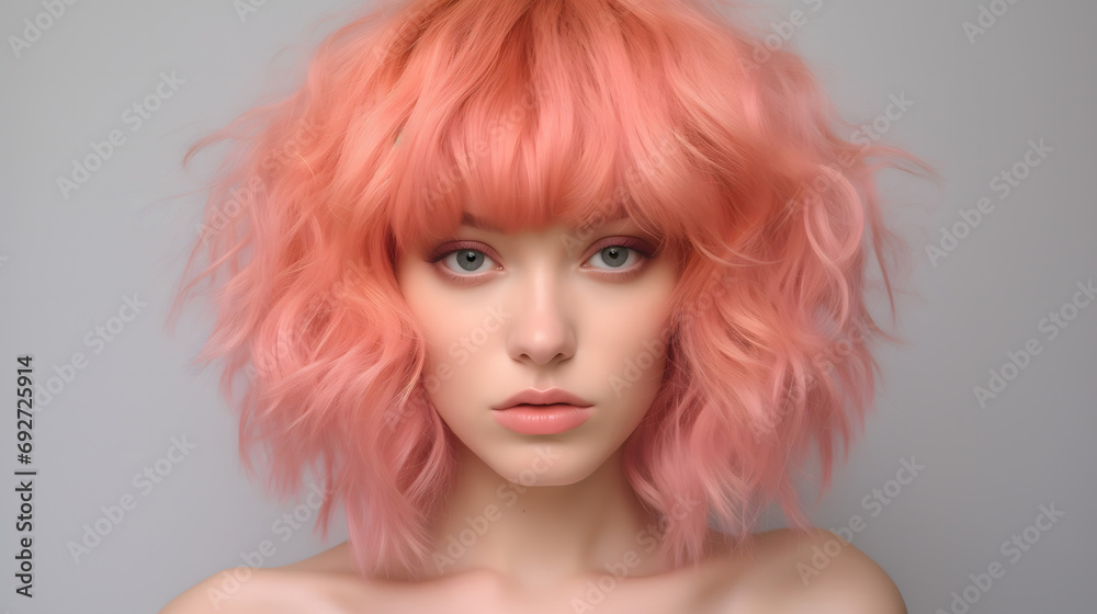 Stylish Pastel Pink Bob Hairstyle Fashion Portrait