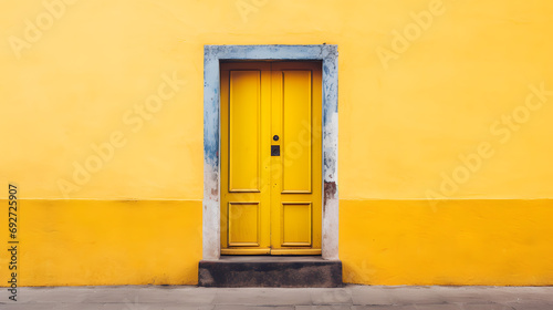 Vibrant Yellow Door on Textured Yellow Wall Architectural Detail © HappyKris