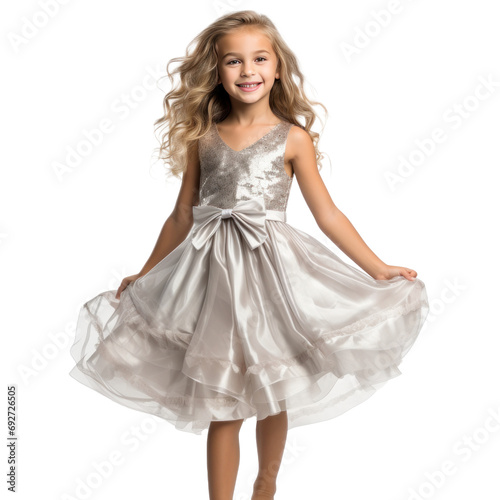 girl in solver glitter party dress isolated