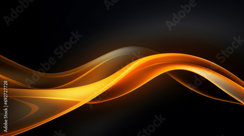 Abstract background with iridescent waves of yellow liquid gold on dark backdrop. The smooth, flowing lines of silk fabric or gentle flame. Dynamic flow or warm energy concept