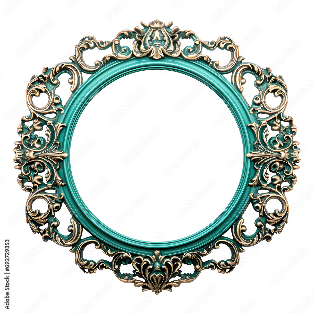 Gold and turquoise picture frame isolated