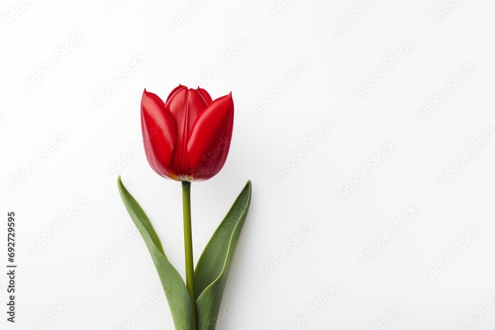 One tulip isolated on a white background, the concept of spring and women's holiday March 8, birthday One tulip isolated on a white background, the concept of spring and women's holiday March 8, birthday