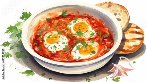 Delicious Middle Eastern Shakshuka with Eggs in Tomato Sauce AI Generated