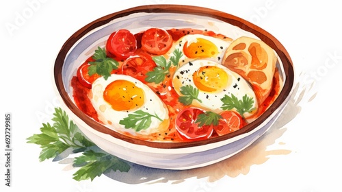Delicious Middle Eastern Shakshuka with Eggs in Tomato Sauce AI Generated © Alex