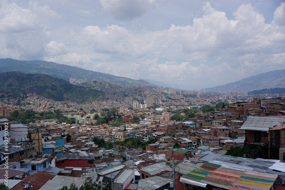 View onto the Comuna 13 from the very top, Medellin, Colombia