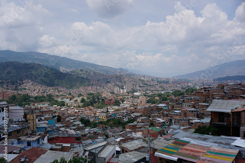 Bild auf Leinwand View onto the Comuna 13 from the very top, Medellin, Colombia