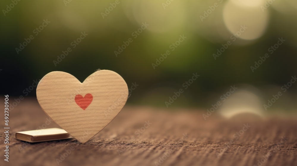 Fototapeta premium A heart-shaped object on a wooden table, symbolizing love and romance. Generative AI.
