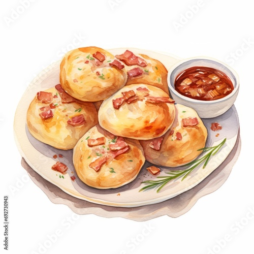 Delicious Latvian Piragi Baconfilled Bread Rolls on White Background AI Generated