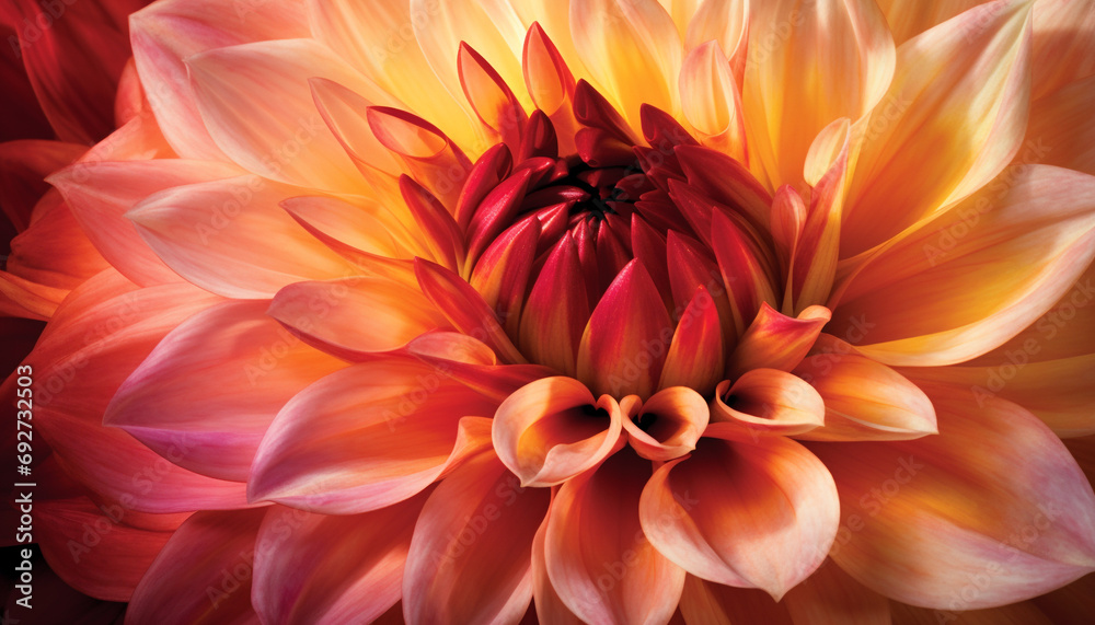 Vibrant multi colored dahlia blossom, a gift of nature beauty generated by AI Vibrant multi colored dahlia blossom, a gift of nature beauty generated by AI