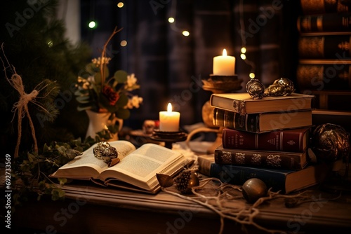 books are on the table in a New Year's atmosphere