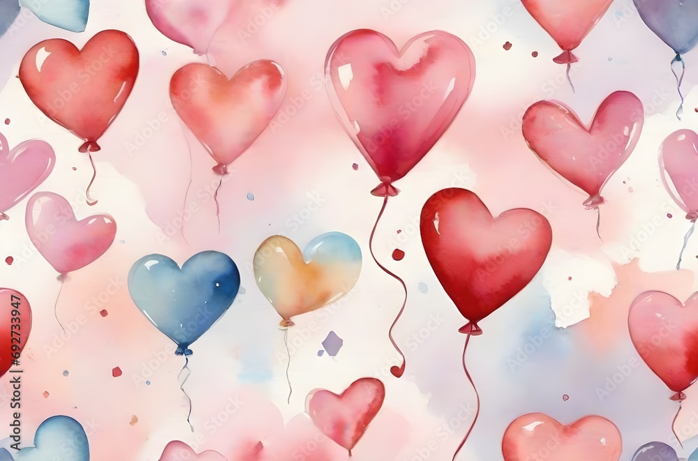 Love heart balloon watercolor. Valentine's day. Generative AI