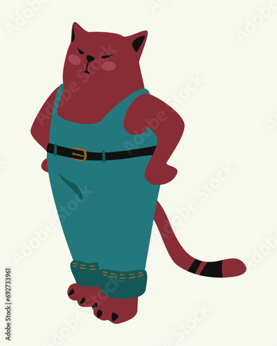 The angry cat frowns and looks on with disapproval. Vector image on light background.