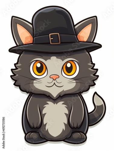 Cartoon sticker sweet kitten dressed as a Hasidic Jew  AI