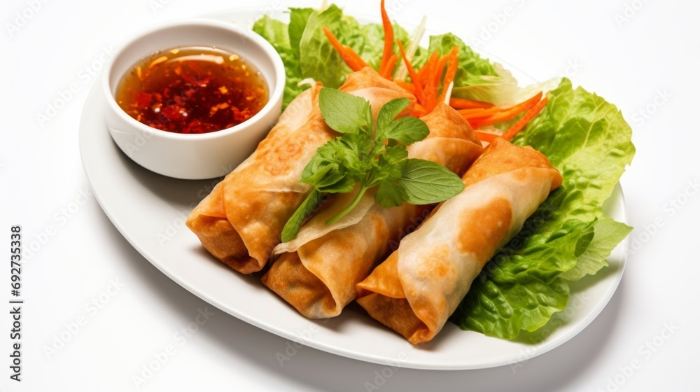 Delicious Vietnamese Cha Gio Crispy Spring Rolls on White Background AI Generated