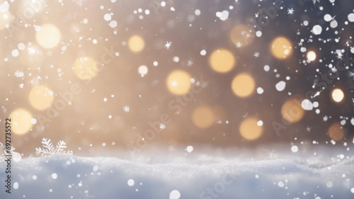Christmas or winter background with bokeh, snowflakes and snow. © prime1001