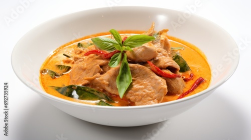 Delicious Thai Red Curry with Duck on White Background AI Generated