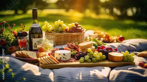 cheese wine picnic food illustration grapes baguette, charcuterie olives, salami prosciutto cheese wine picnic food