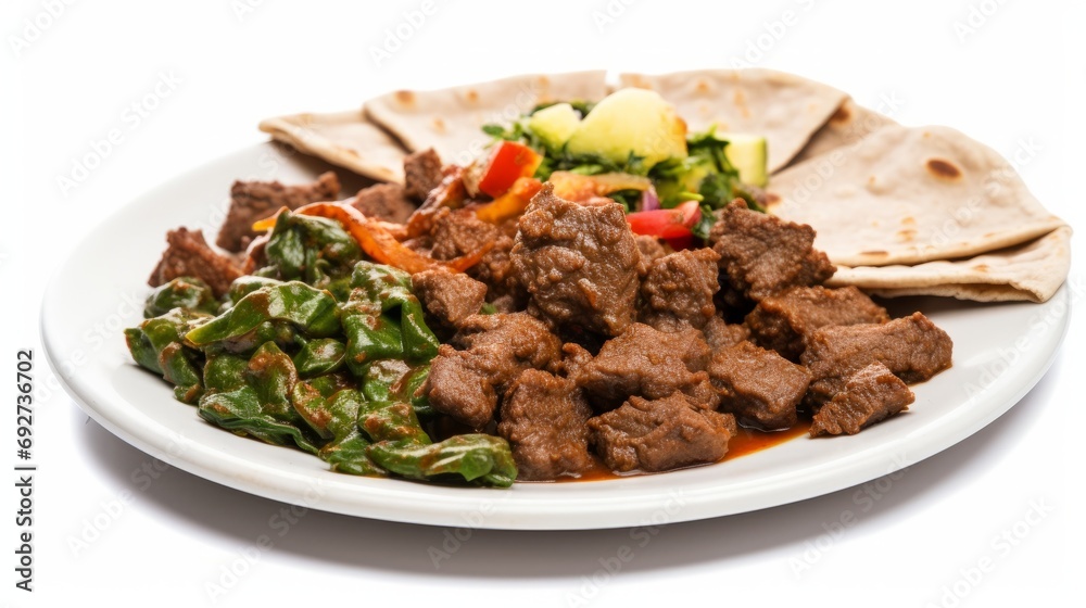 Delicious Ethiopian Awaze Tibs: Spicy Stir-Fried Meat with Injera AI Generated