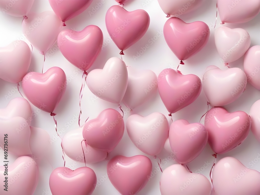 Pink heart shaped balloons isolated. Gray background. Generative AI