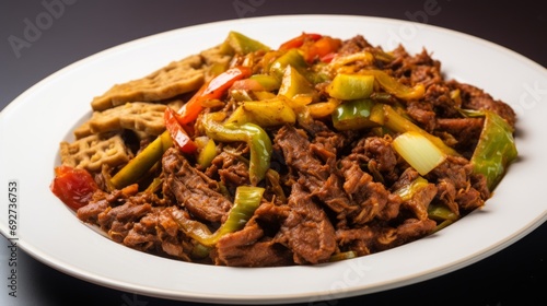 Delicious Ethiopian Tibs: Sautéed Meat with Vegetables AI Generated