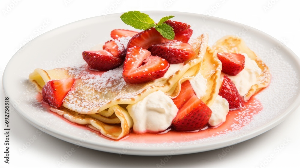 Delicious French Crepes with Strawberries and Whipped Cream AI Generated