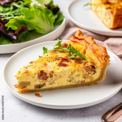 Delicious French Quiche Lorraine on White Background AI Generated