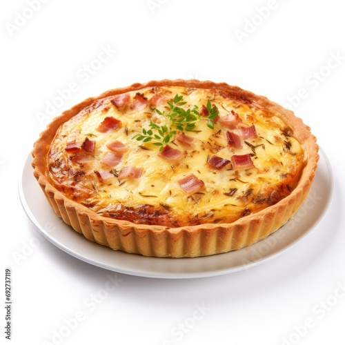 Delicious French Quiche Lorraine on White Background AI Generated