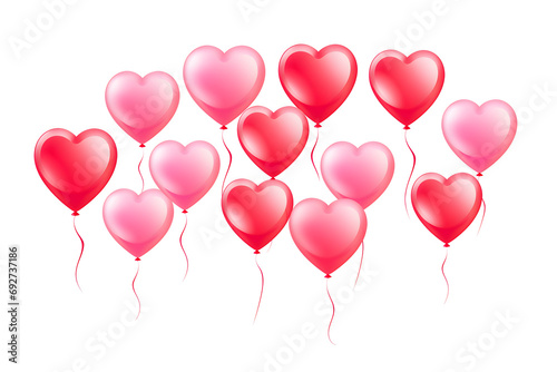 Collection of pink heart balloons floating