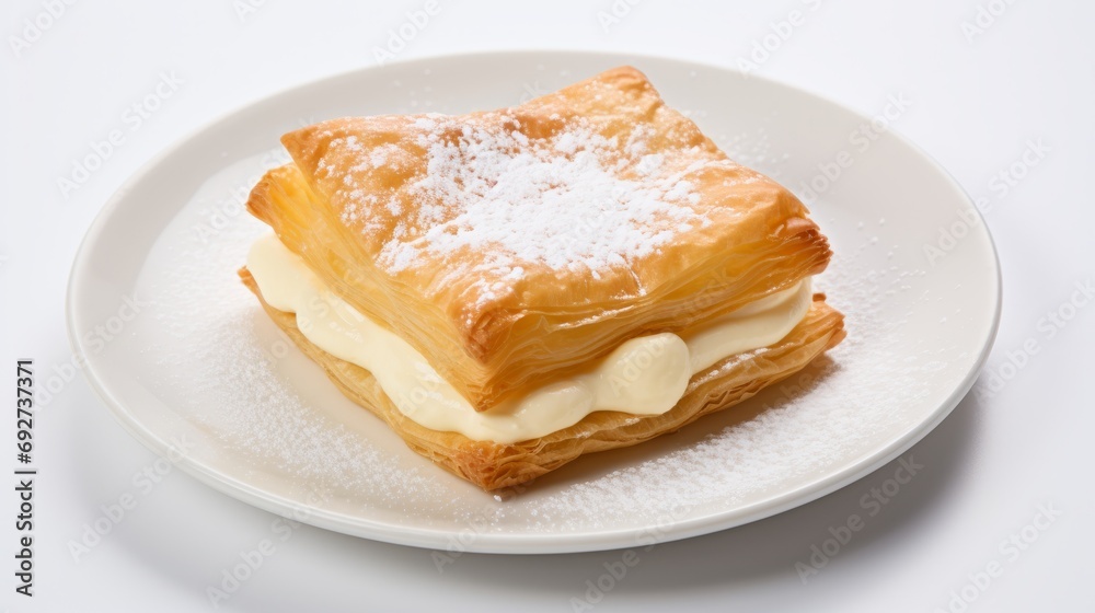 Delicious Greek Galaktoboureko Pastry on White Background AI Generated