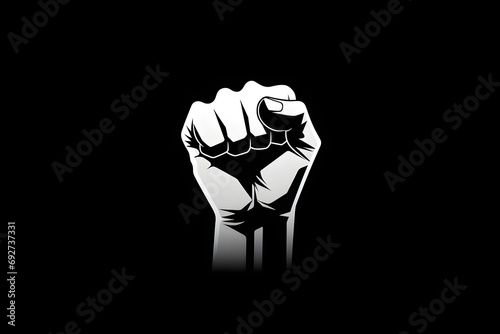 Raised fist silhouette against black background representing strength and protest photo