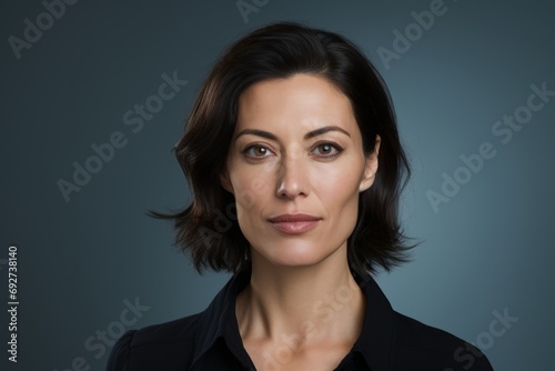 Portrait of a beautiful businesswoman looking at camera against blue background