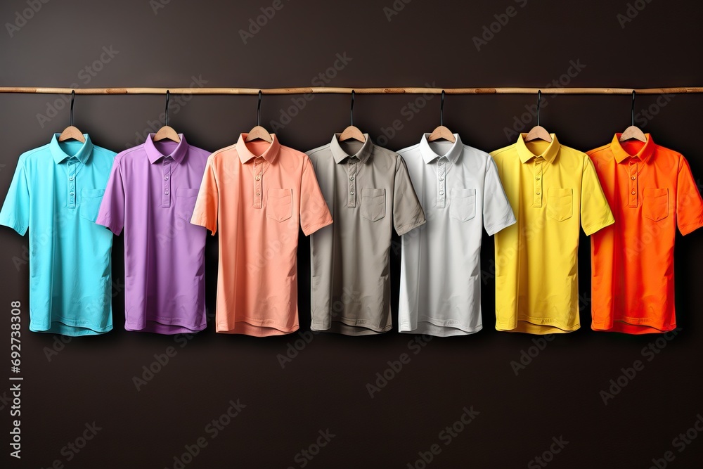 Color Many Template Design Shirt Collared advertisement apparel back blank body casual attire chest purple clothing colours copy space empty fashion fit front pink isolated male man model