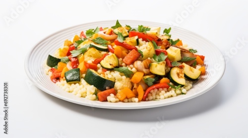 Delicious Moroccan Couscous with Vegetables on White Background AI Generated