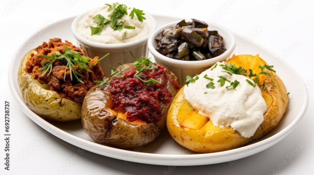 Delicious Turkish Kumpir Baked Potato with Assorted Fillings AI Generated