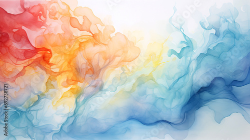 Colorful Ombre watercolor flowing on white watercolor paper background. Great for textures, vintage design, and luxurious wallpaper.