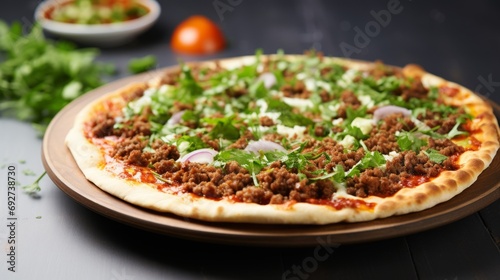 Delicious Turkish Lahmacun Thin Crust Pizza on White Background AI Generated