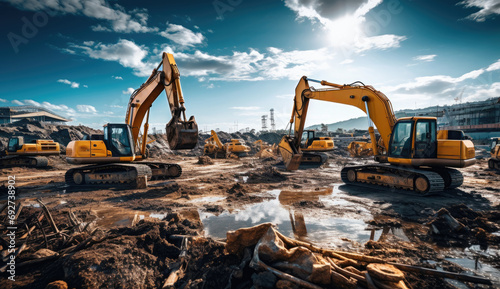a construction site filled with heavy equipment photo