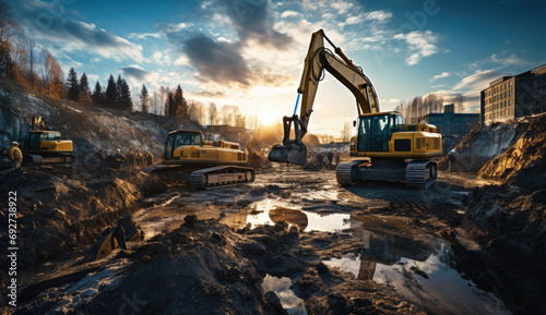 a construction site filled with heavy equipment